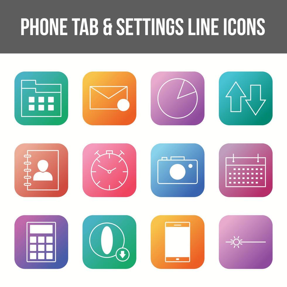 Unique phone tab and settings vector line icon set