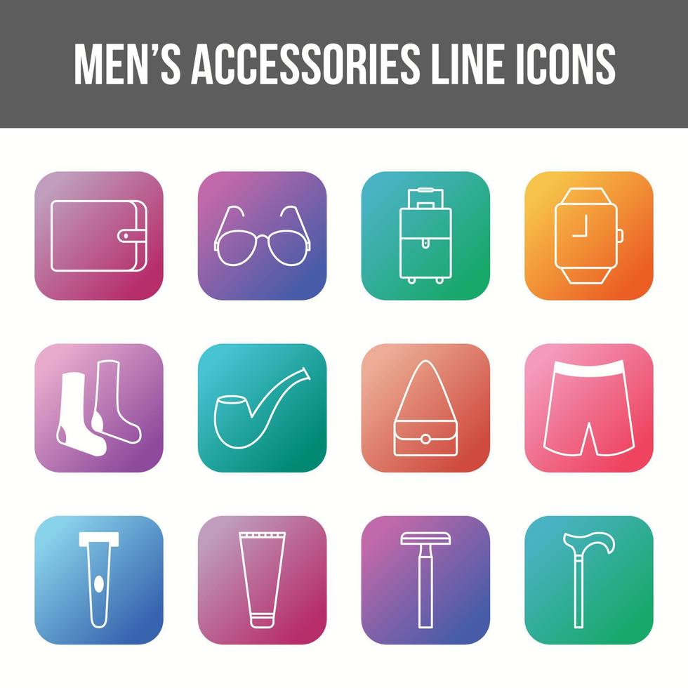 Unique men's accessories vector line icon set