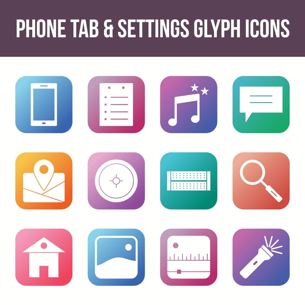 Unique phone tab settings vector glyph icon set
