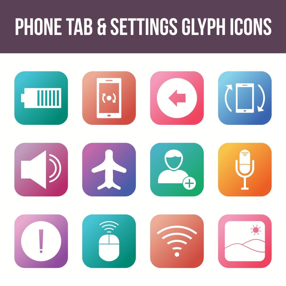 Unique phone tab settings vector glyph icon set