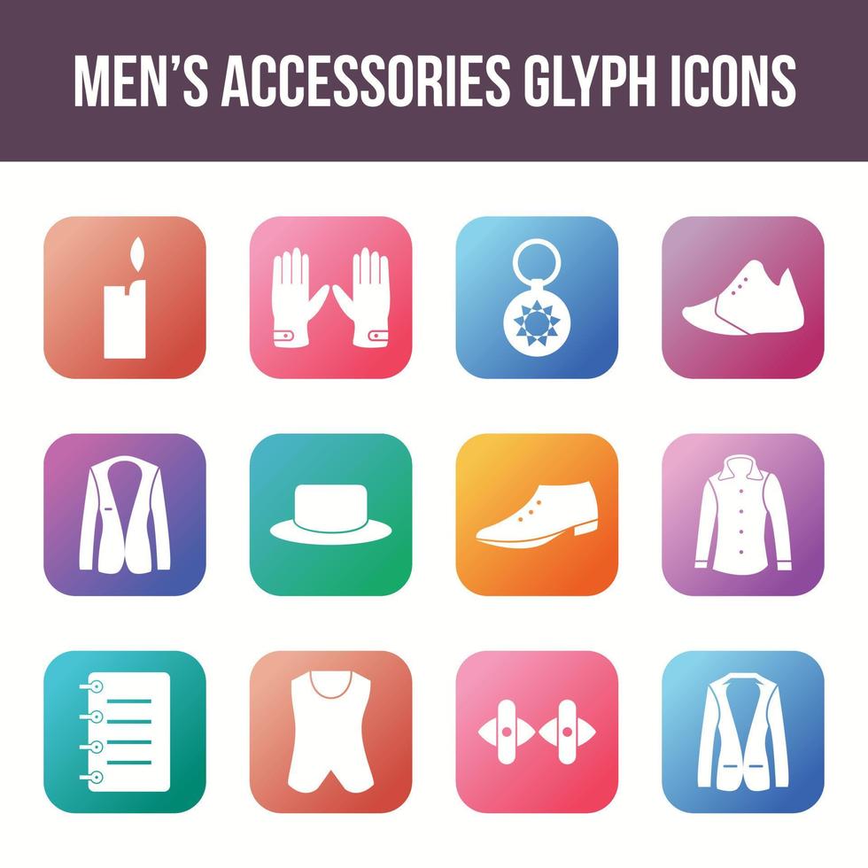 Unique men's accessories vector glyph icon set