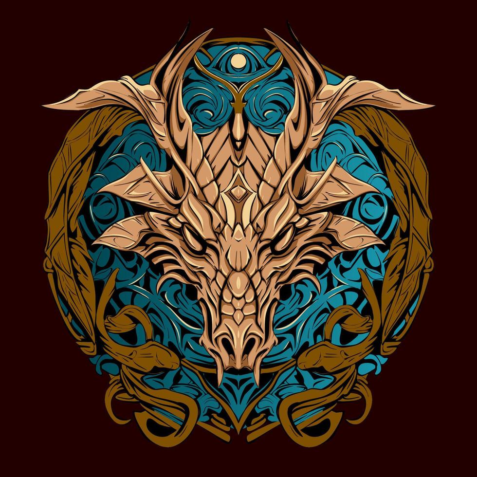 marco de adorno de ilustración de cabeza de dragón dibujado a mano vector