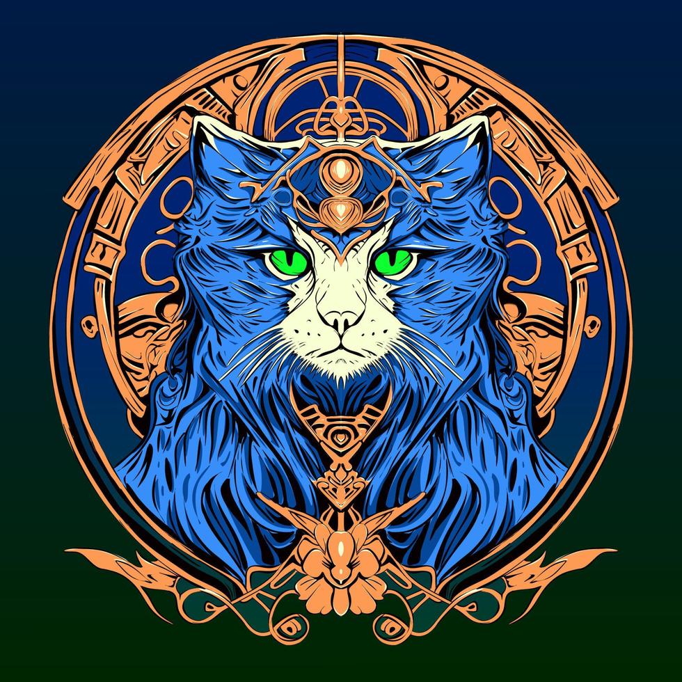 Hand drawn Magnificent King Cat illustration Ornament Frame vector