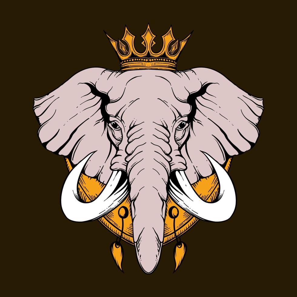 Hand drawn Elephant King with Crown illustration vector