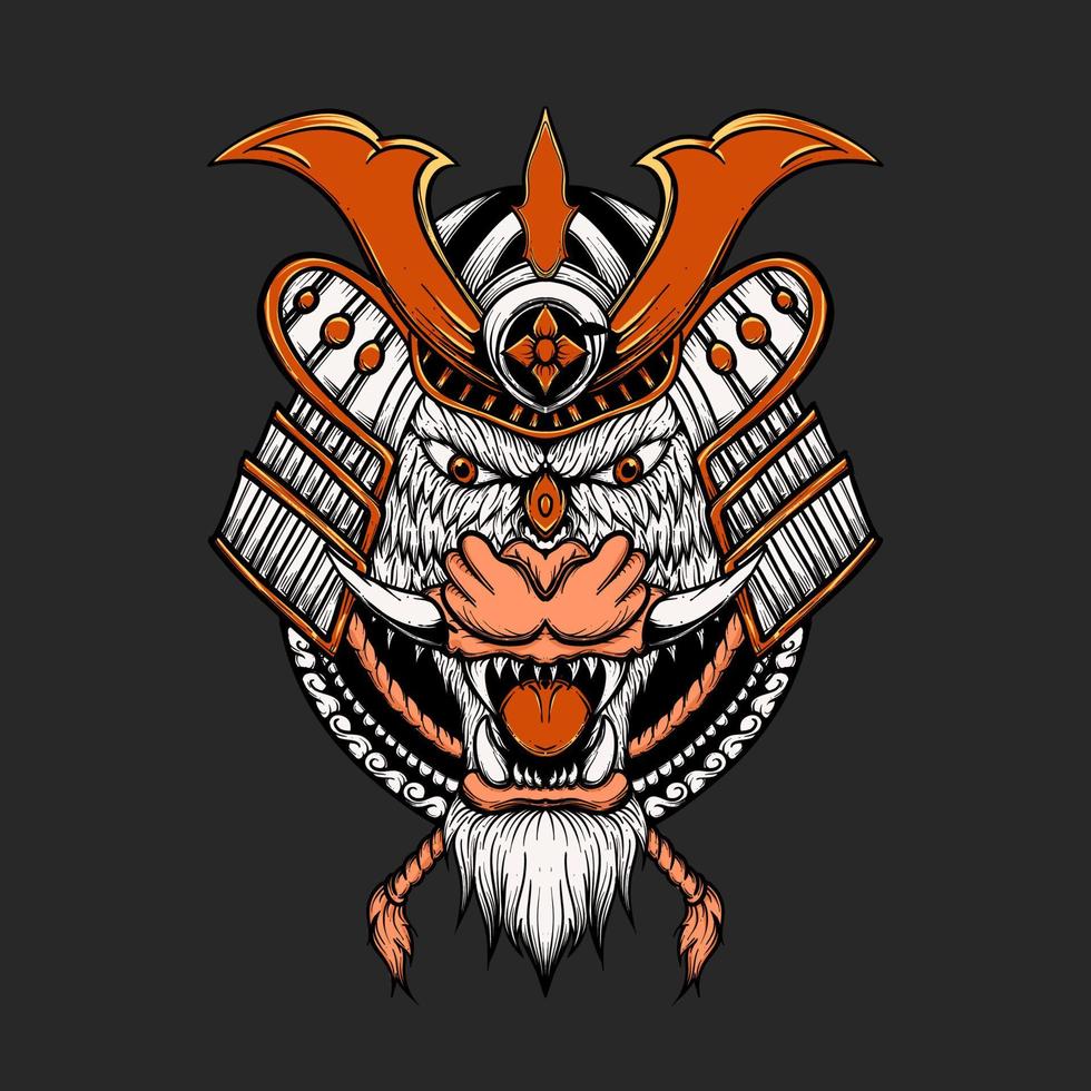 dibujado a mano cabeza de lobo japón samurai ilustración vector