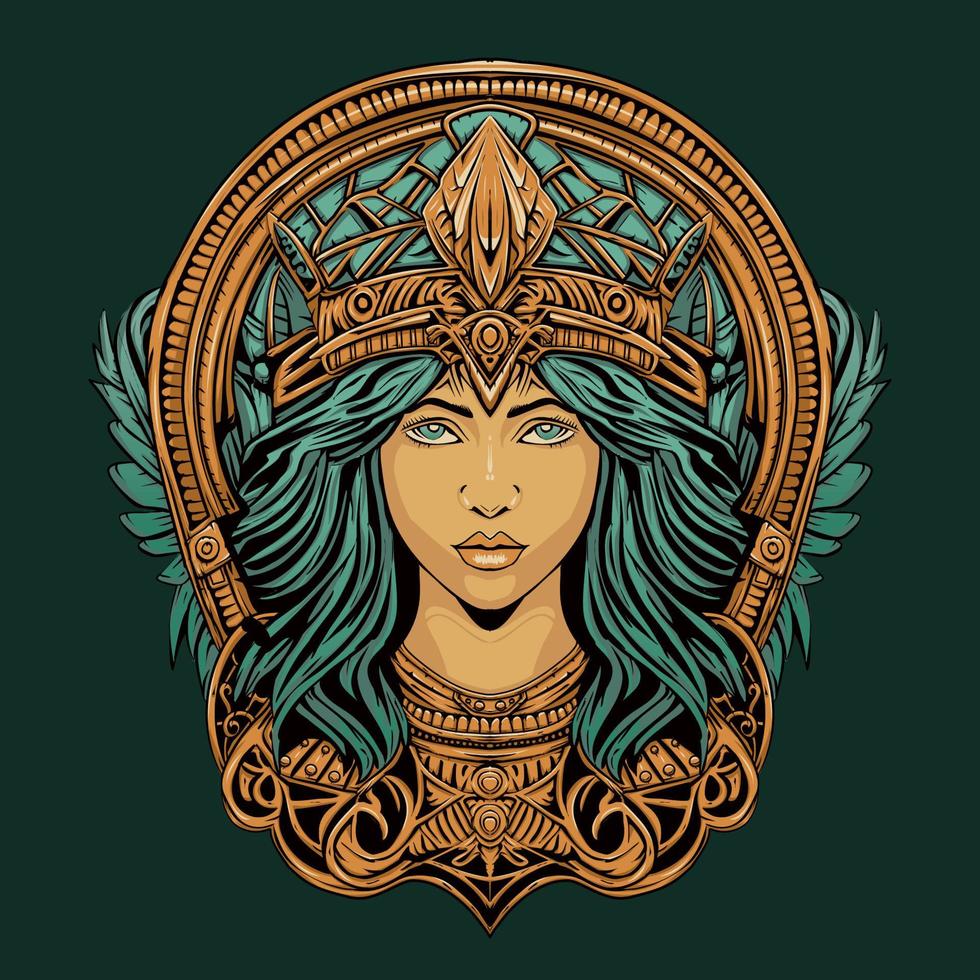 Hand drawn Magnificent Egyptian Cleopatra illustration Ornament Frame vector