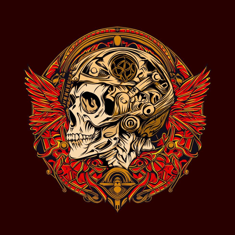 Hand drawn skull helmet space marine illustration ornament frame vector