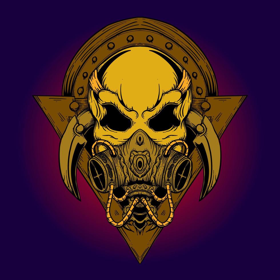 Hand drawn Skull Head with Anti Poison Mask Illustration vector