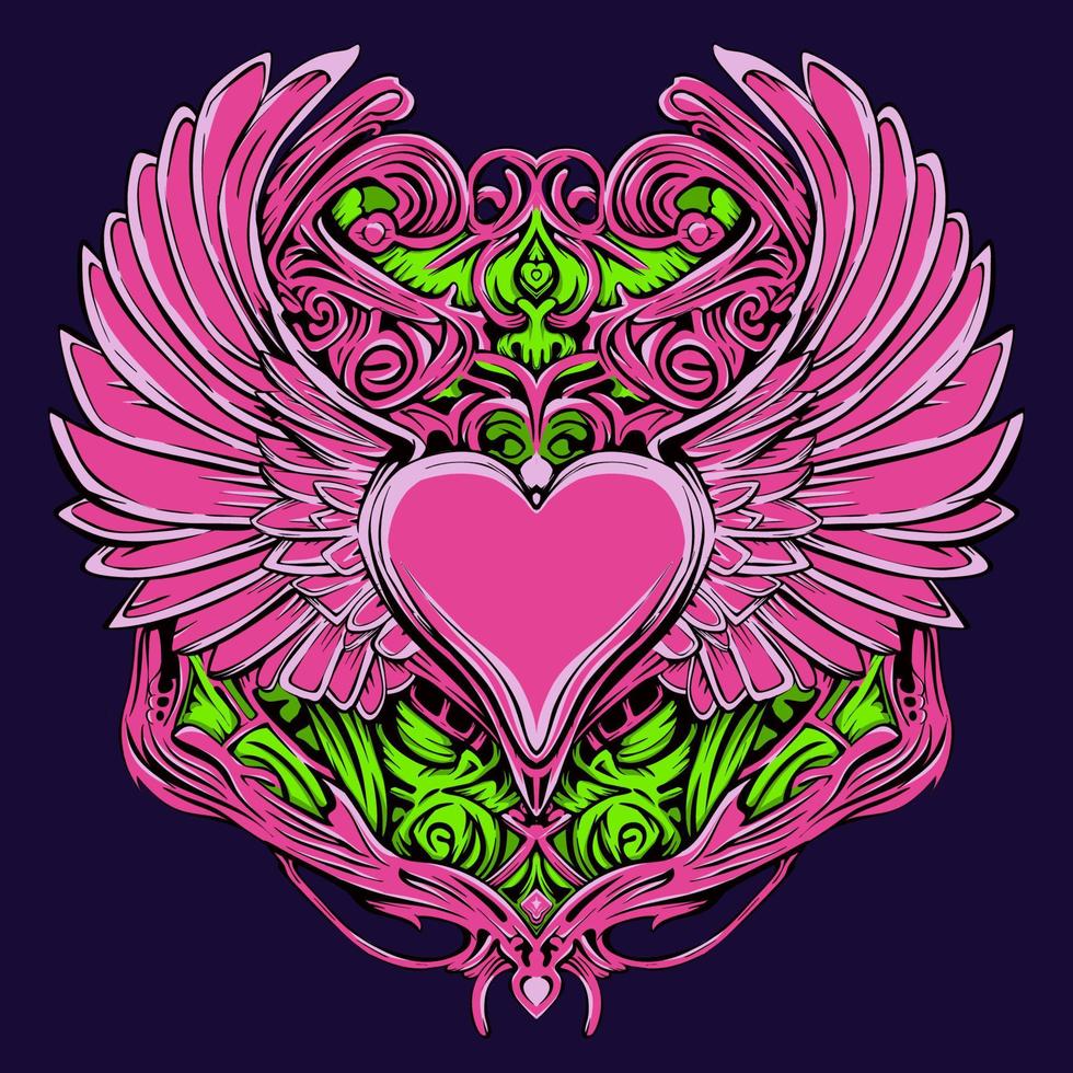 Hand drawn love with wings symbol valentine illustration vector