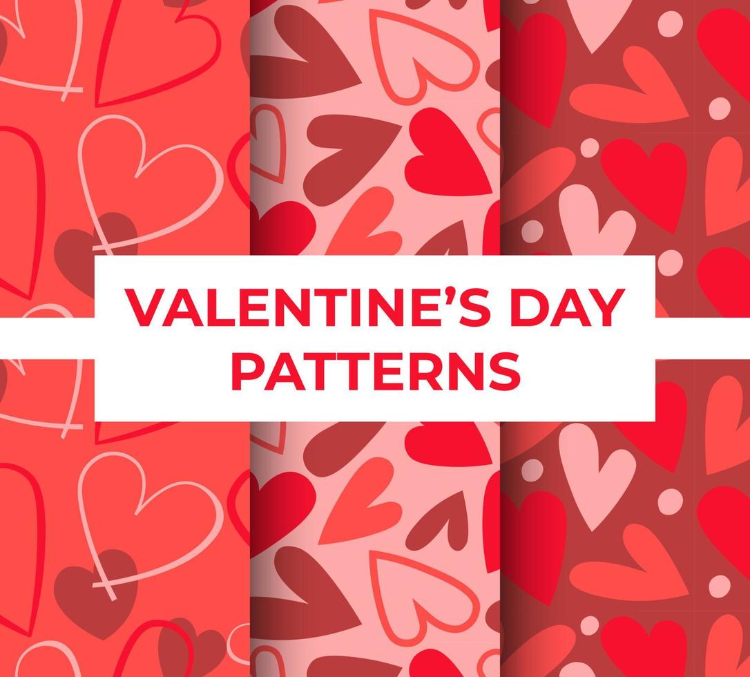 Collection Of Handdrawn Patterns For Valentines Package Vector Illustration With Hearts