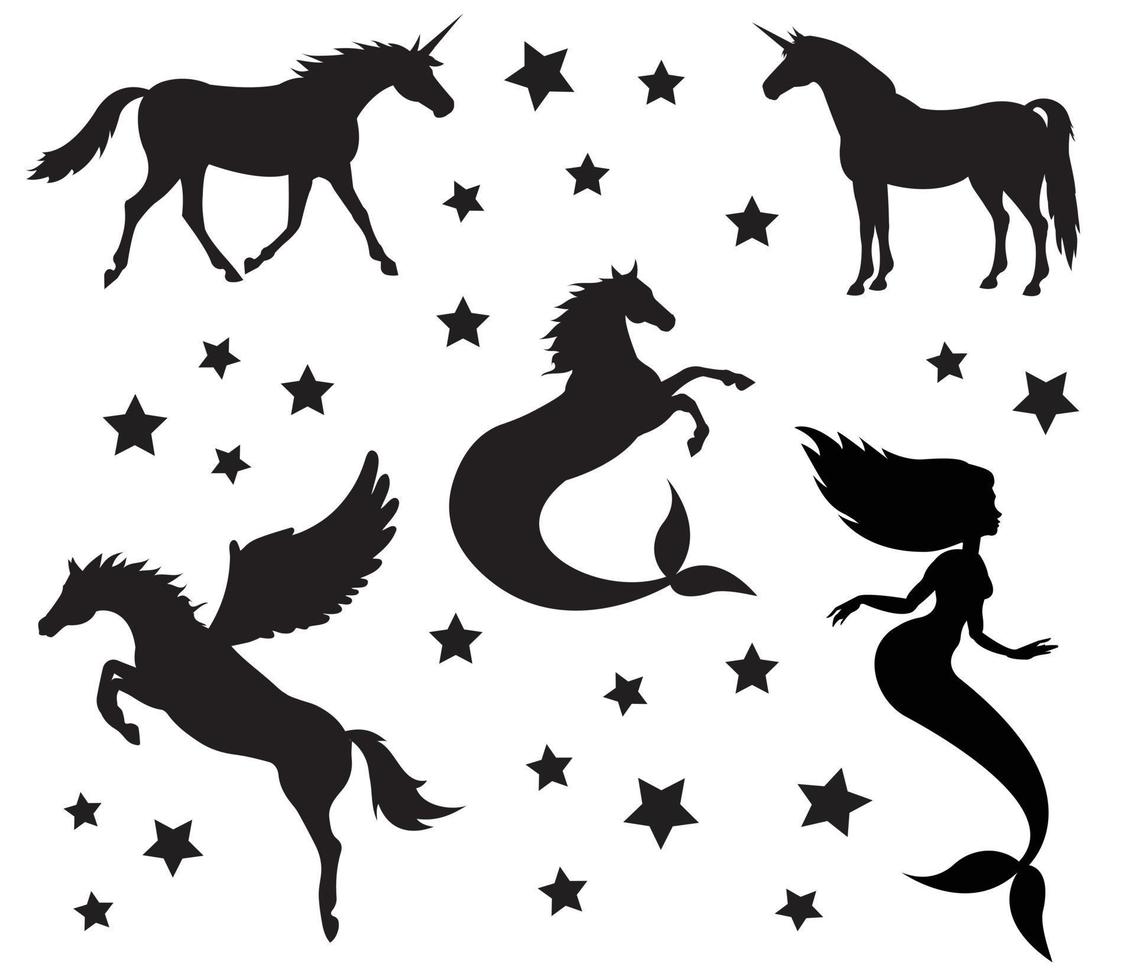 Vector set of fairy mystical characters silhouette