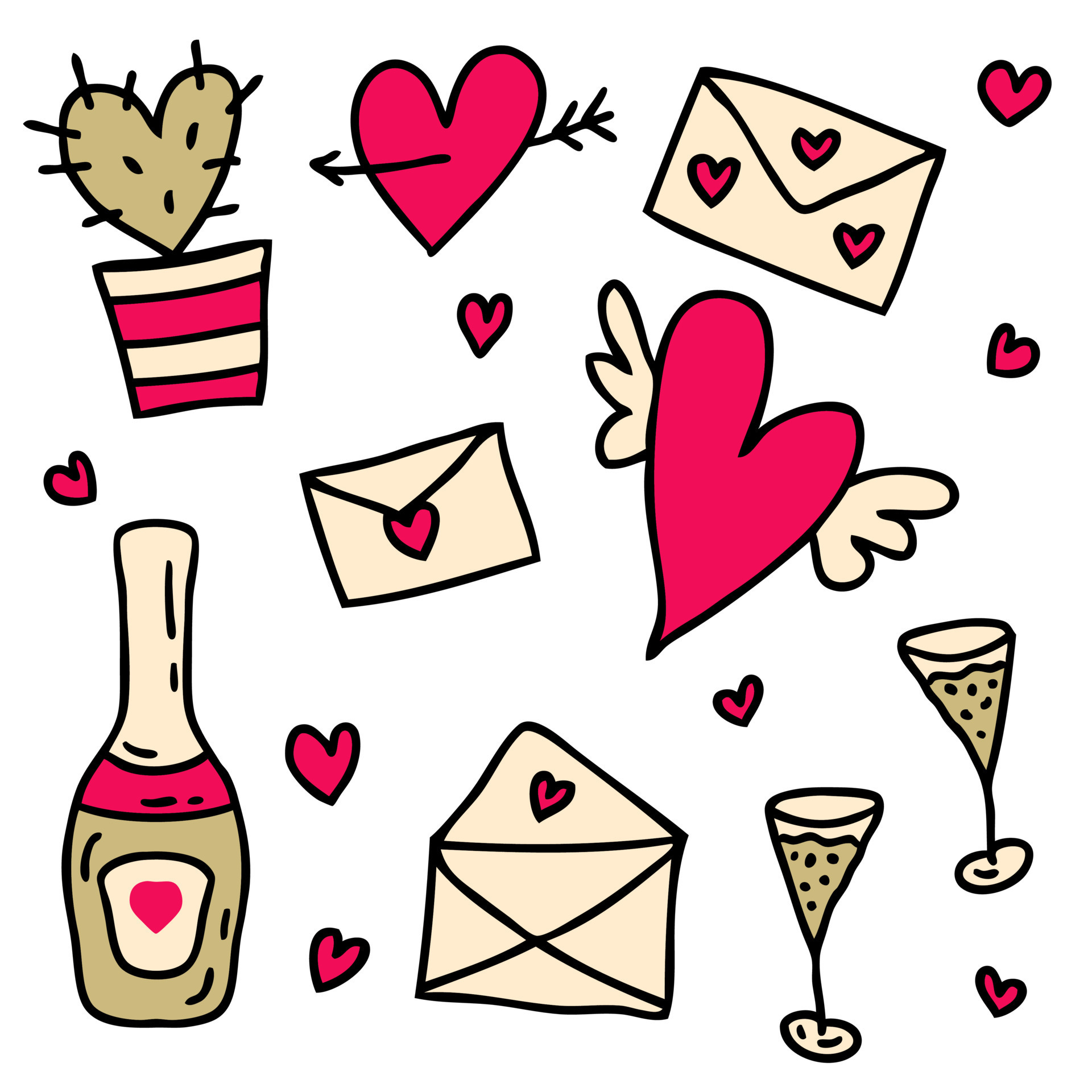 valentine-s-day-envelopes-collection-for-stickers-tee-cards-in-retro-style-17484162-vector