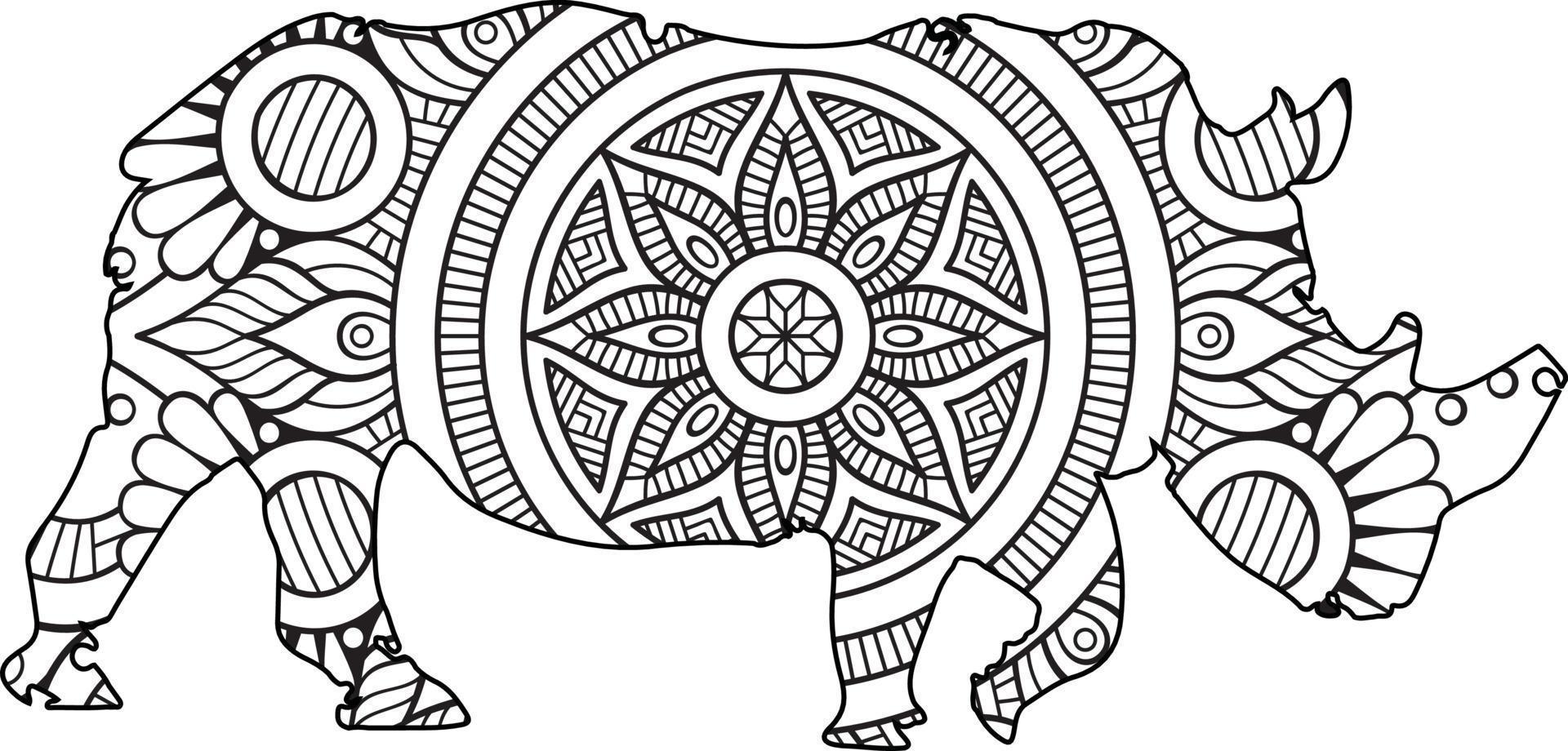 Giant rhino mandala coloring page vector