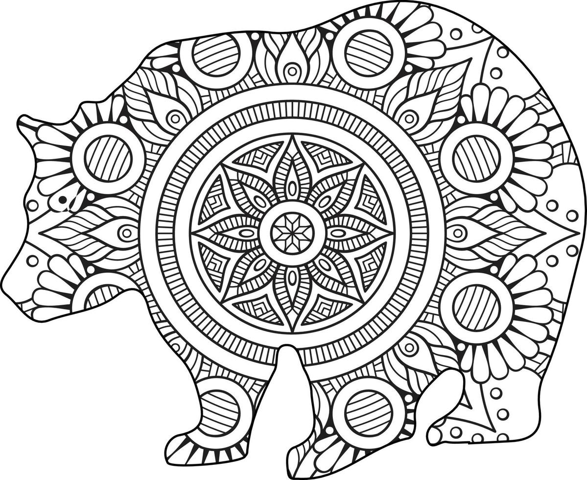 mandala de oso gigante para colorear vector