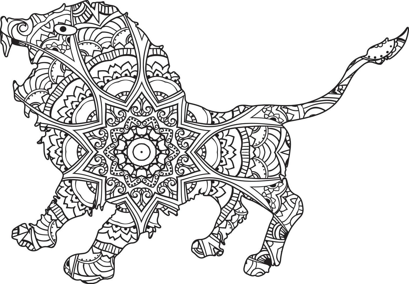 Roaring lion  mandala coloring page vector