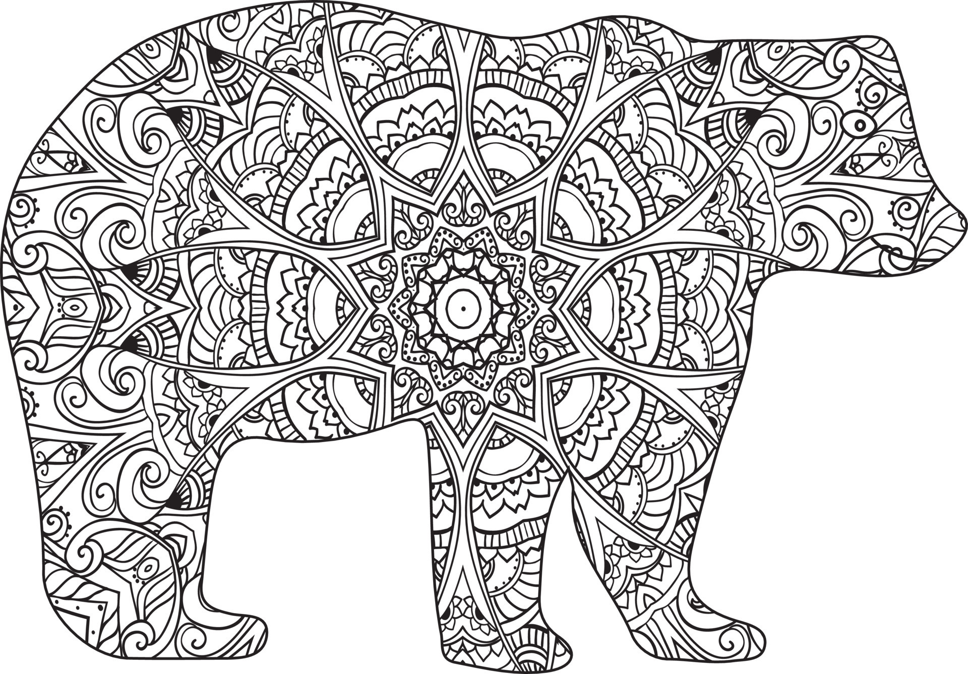 Giant bear mandala coloring page 17484186 Vector Art at Vecteezy