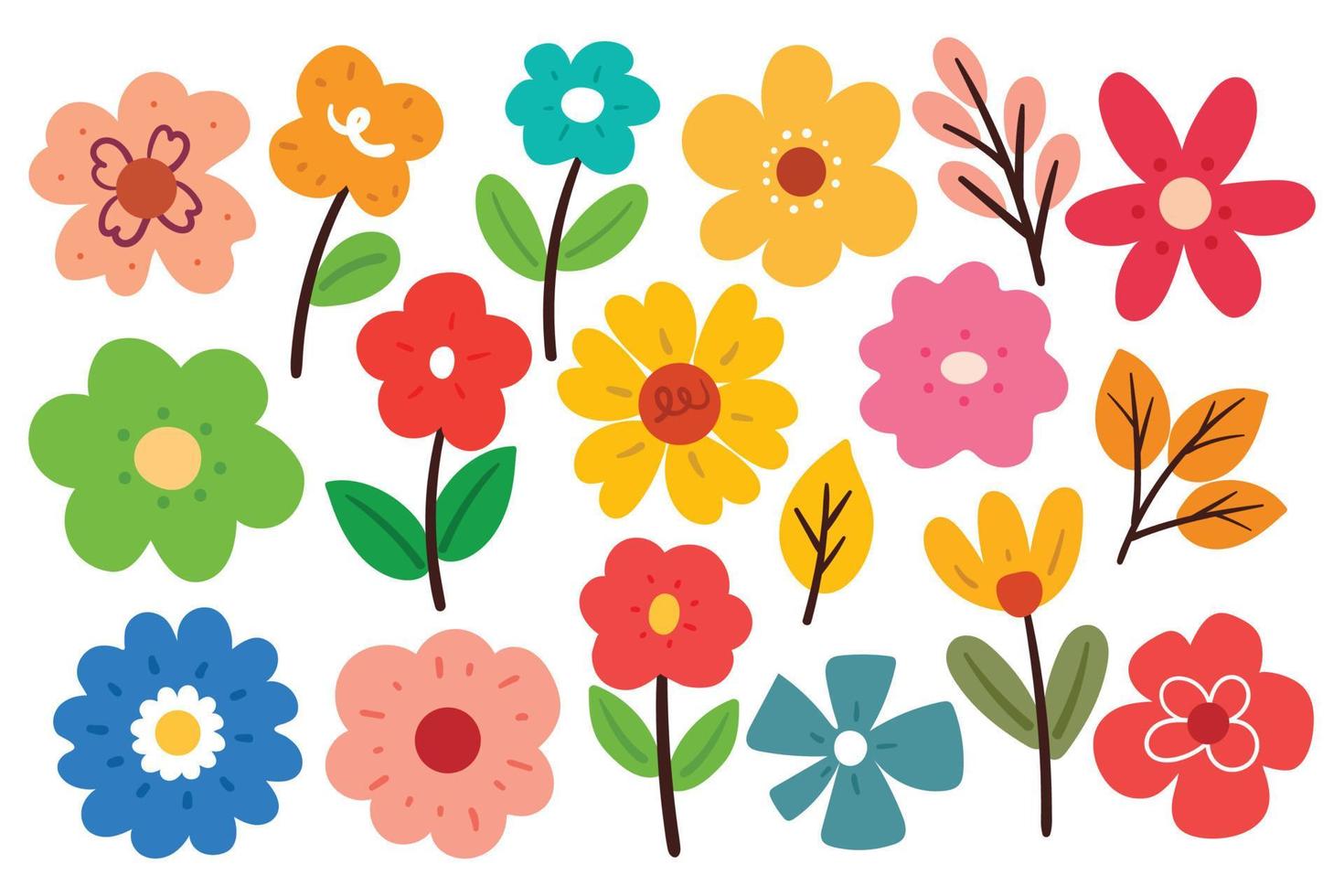 hand drawing flower and leaves sticker set vector