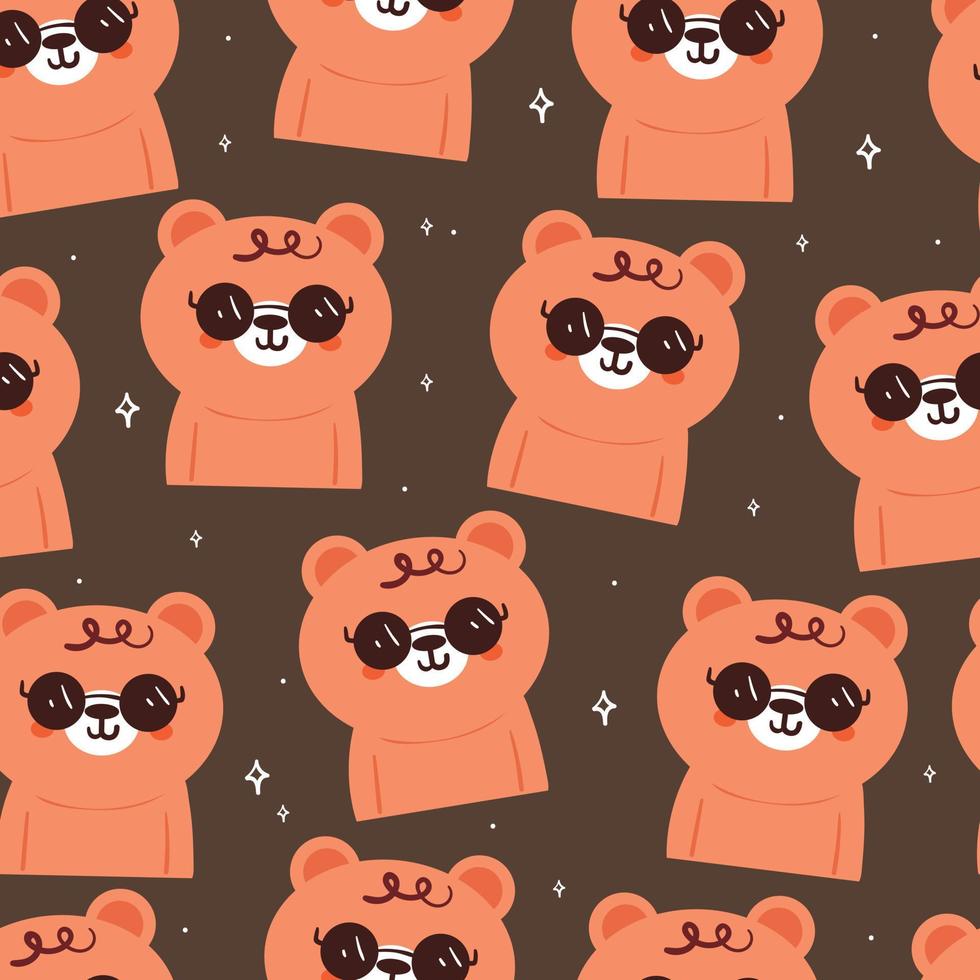 oso de dibujos animados de patrones sin fisuras con gafas. lindo papel tapiz de animales para textiles, papel de regalo vector