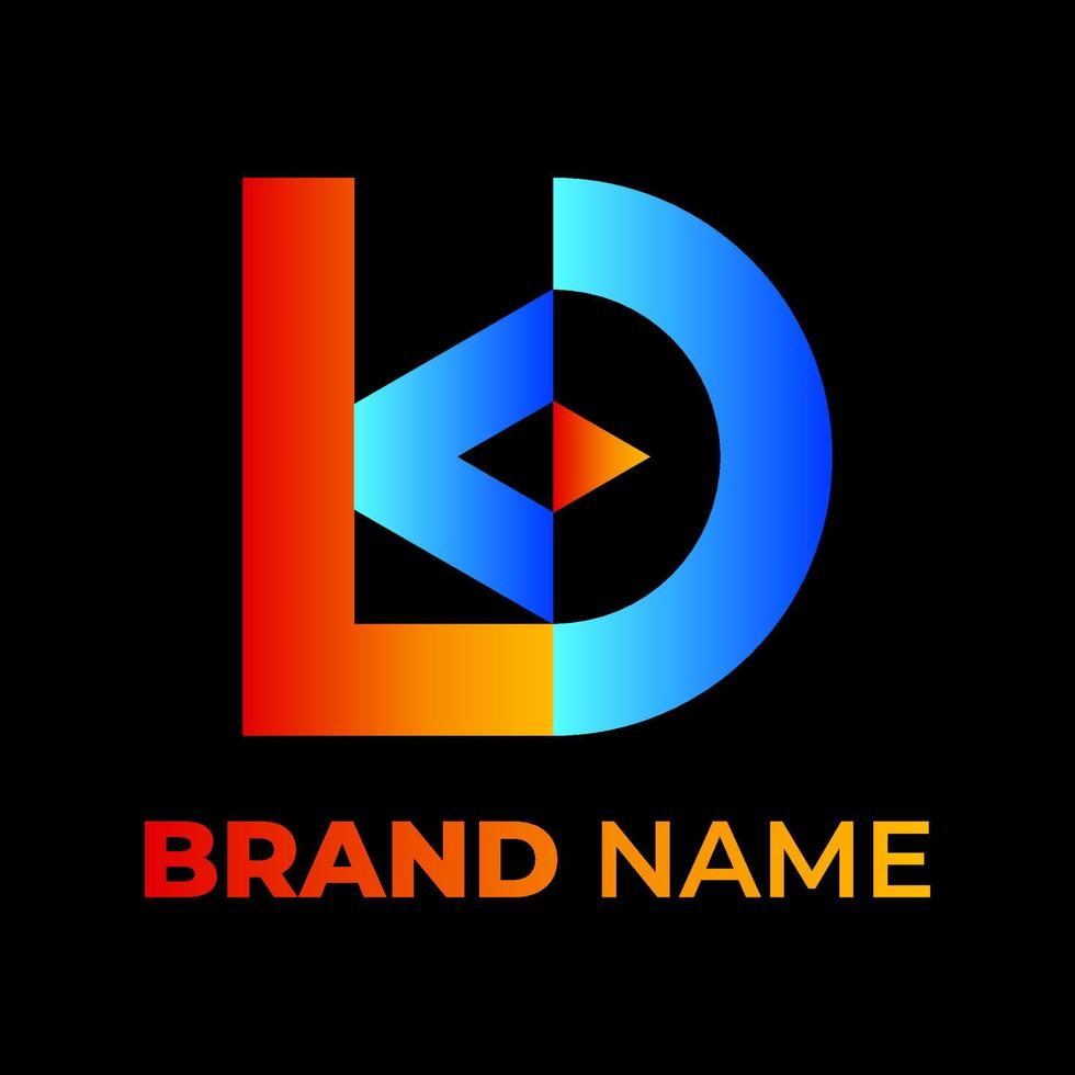 Initial lowercase letter ld, curve rounded logo, gradient vibrant colorful glossy colors on black background vector