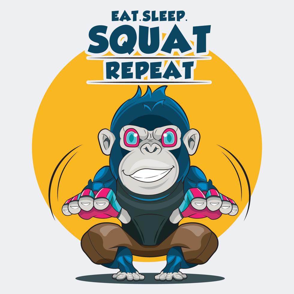 Eat sleep squat repeat. Gorilla workout with squat free download vector