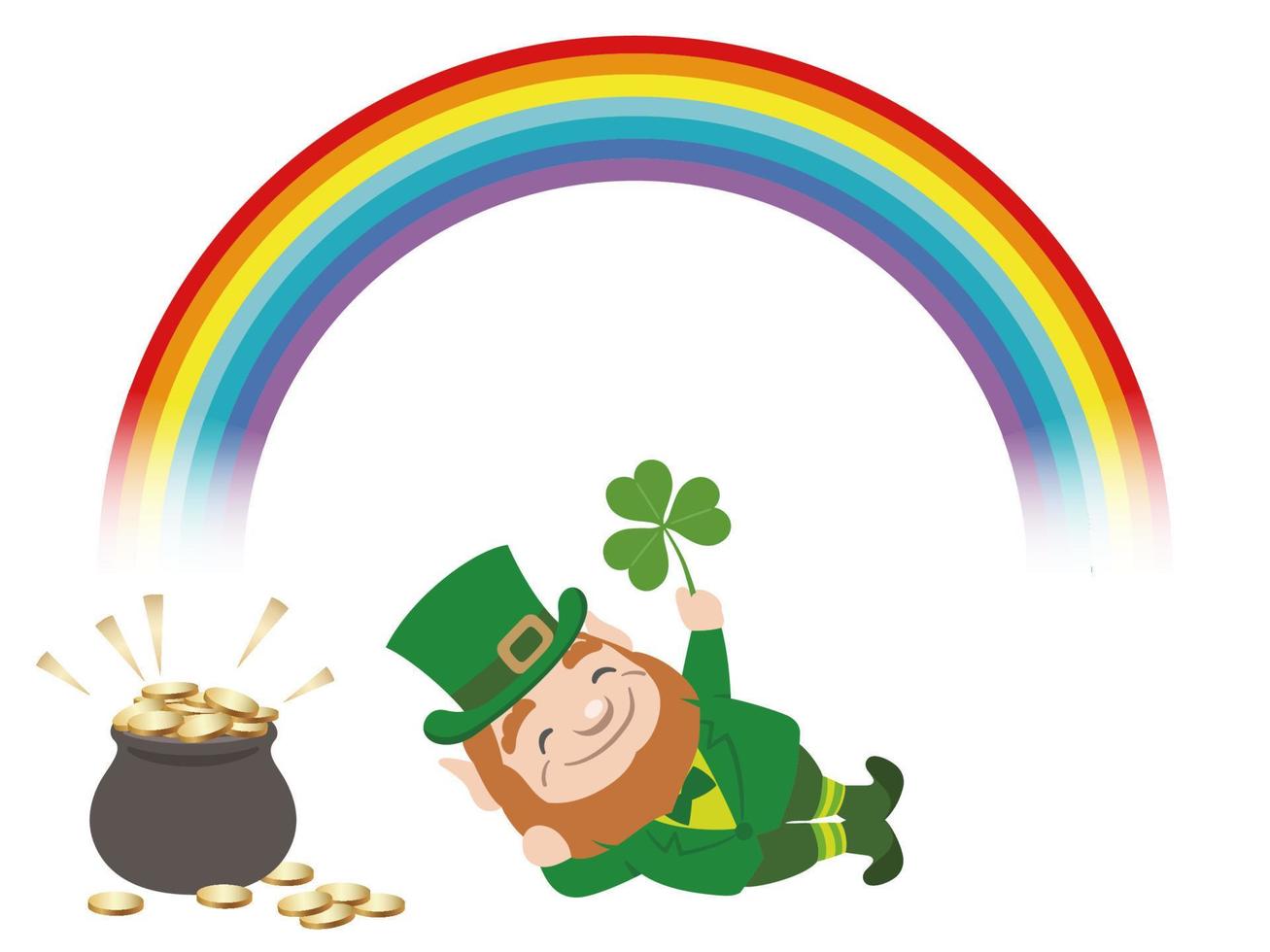 Vector St. Patricks Day Symbol Illustration With A Leprechaun, A Rainbow, And A Pot Of Gold Isolated On A White Background.