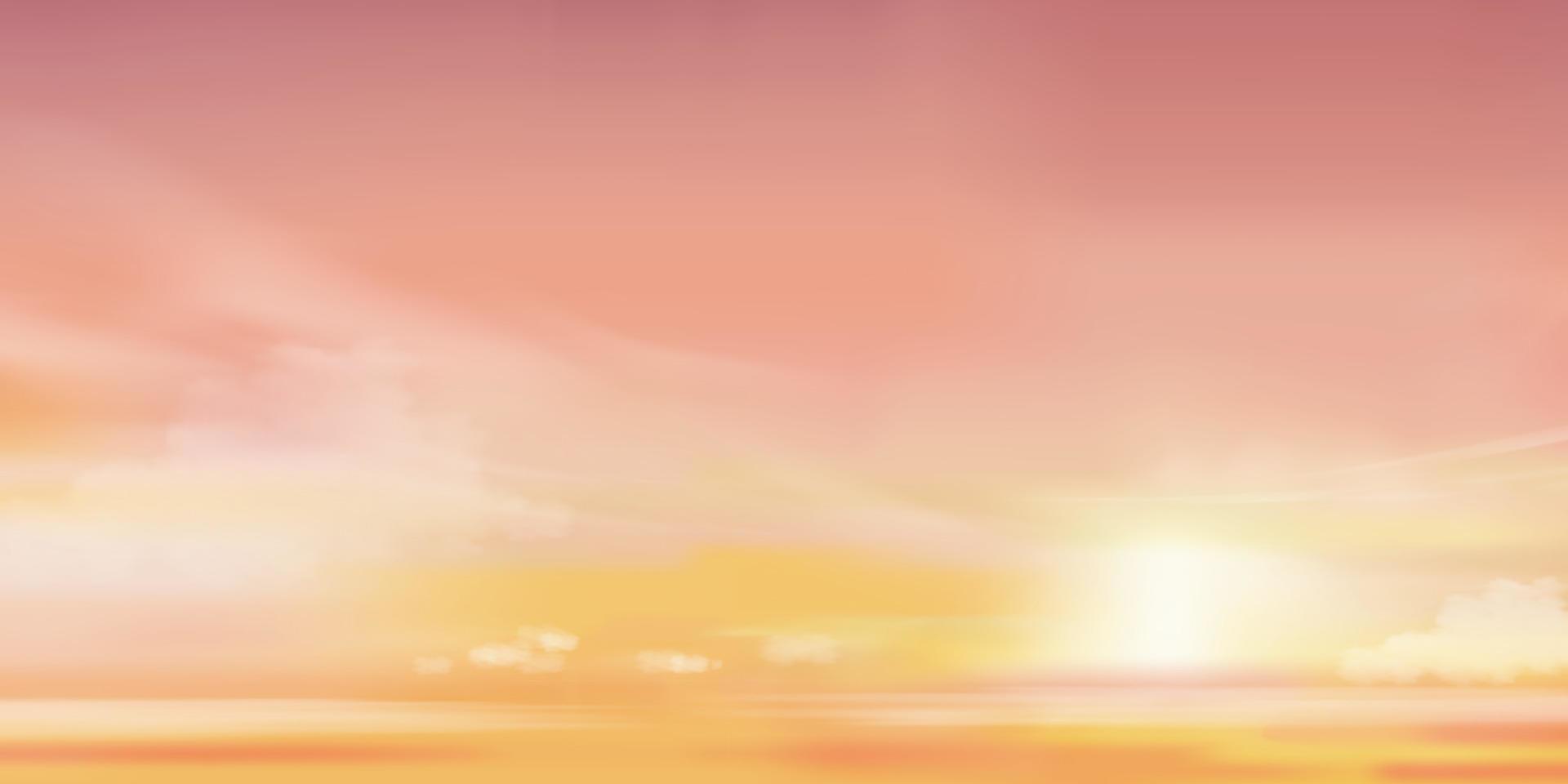 fondo del cielo de puesta de sol, amanecer en la mañana con color naranja, amarillo, rosa, hermoso paisaje crepuscular dramático de la hora dorada en la noche, cielo de atardecer romántico vectorial horizontal con luz solar y nubes vector