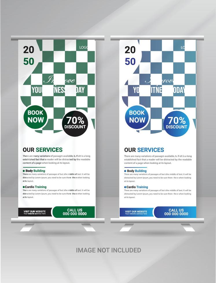 Fitness Or Gym Roll Up Banner Template Design vector