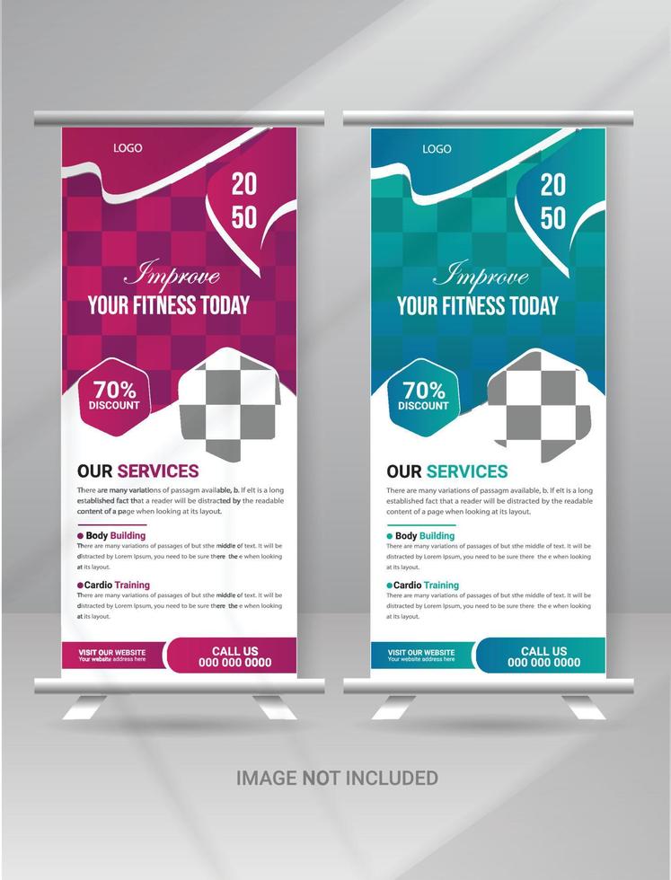 Fitness Or Gym Roll Up Banner Template Design vector