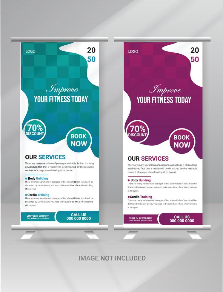 Fitness Or Gym Roll Up Banner Template Design vector