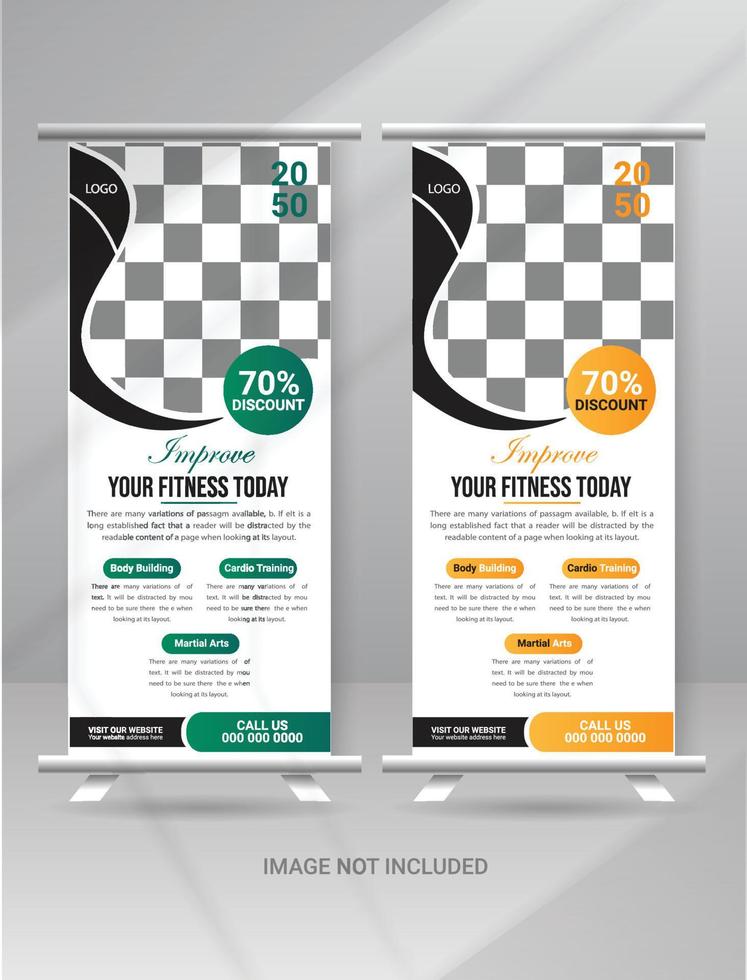 Fitness Or Gym Roll Up Banner Template Design vector