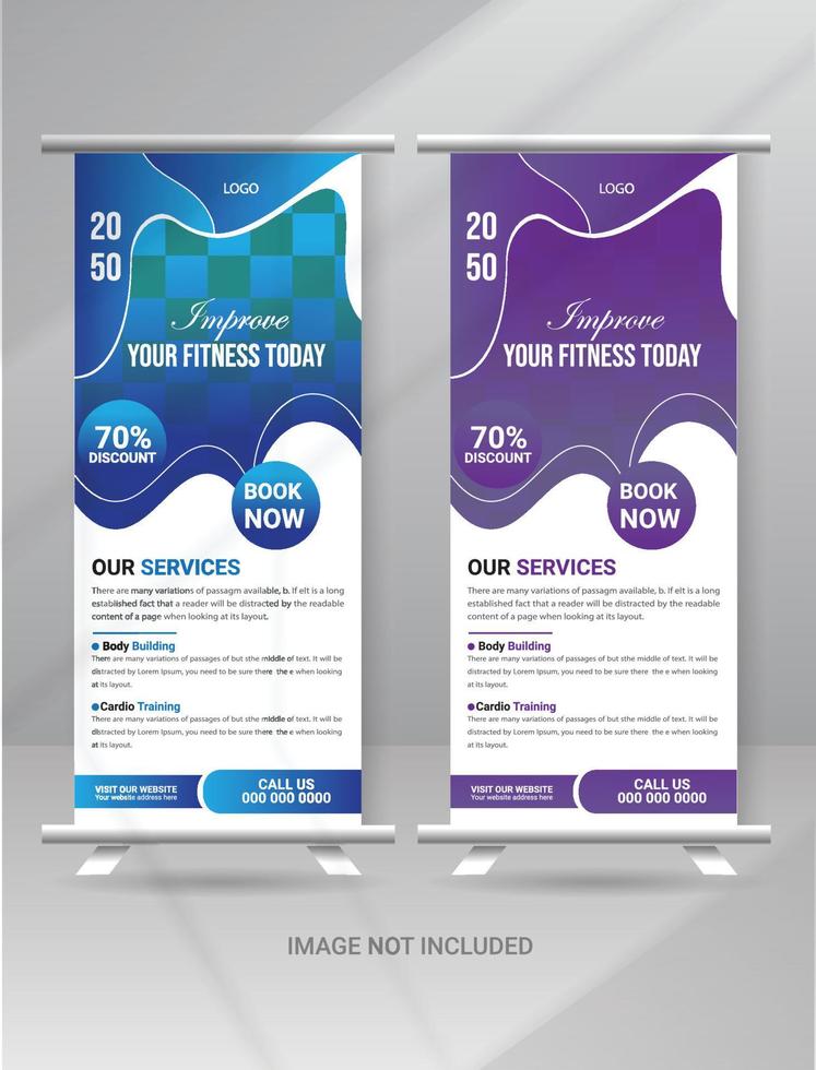 Fitness Or Gym Roll Up Banner Template Design vector