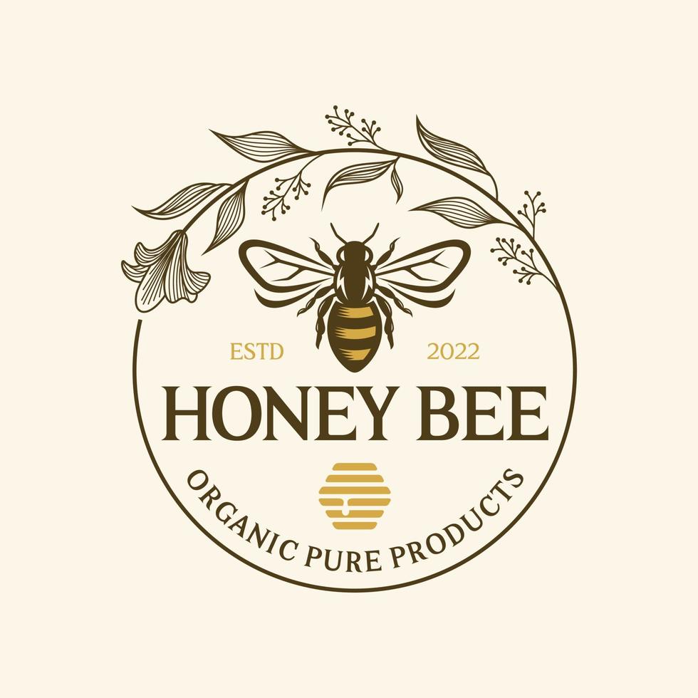 abeja de miel dibujada a mano con flores logo inspiraciones ilustración vectorial vector