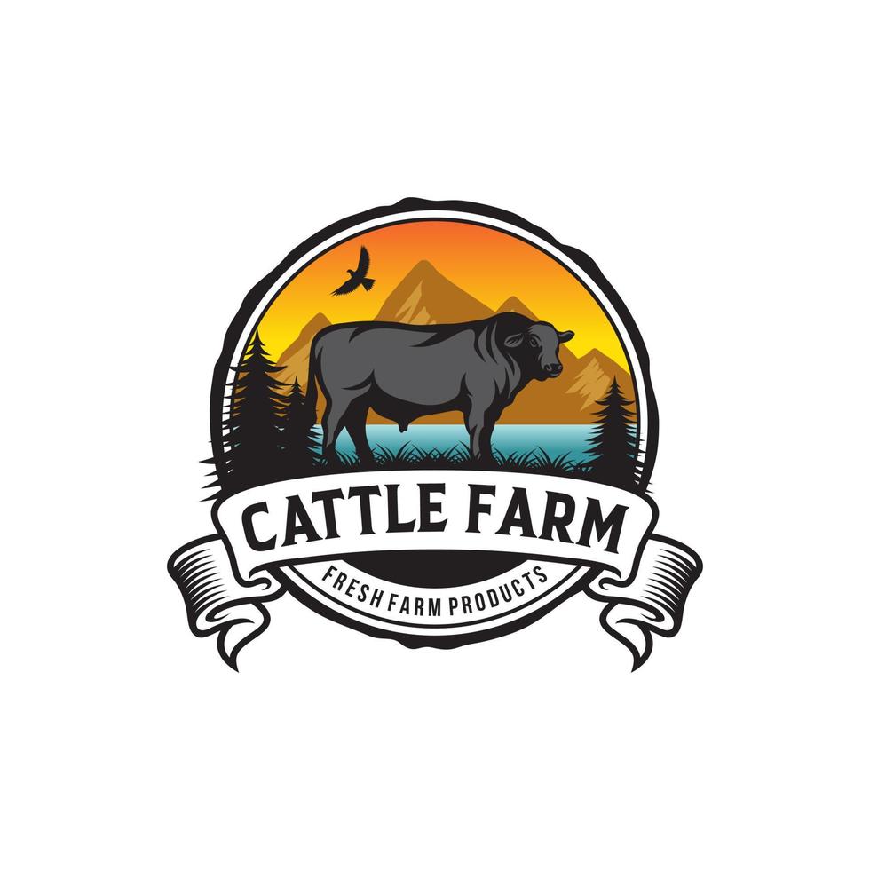 Vintage Cattle Farm Logo Vector Template