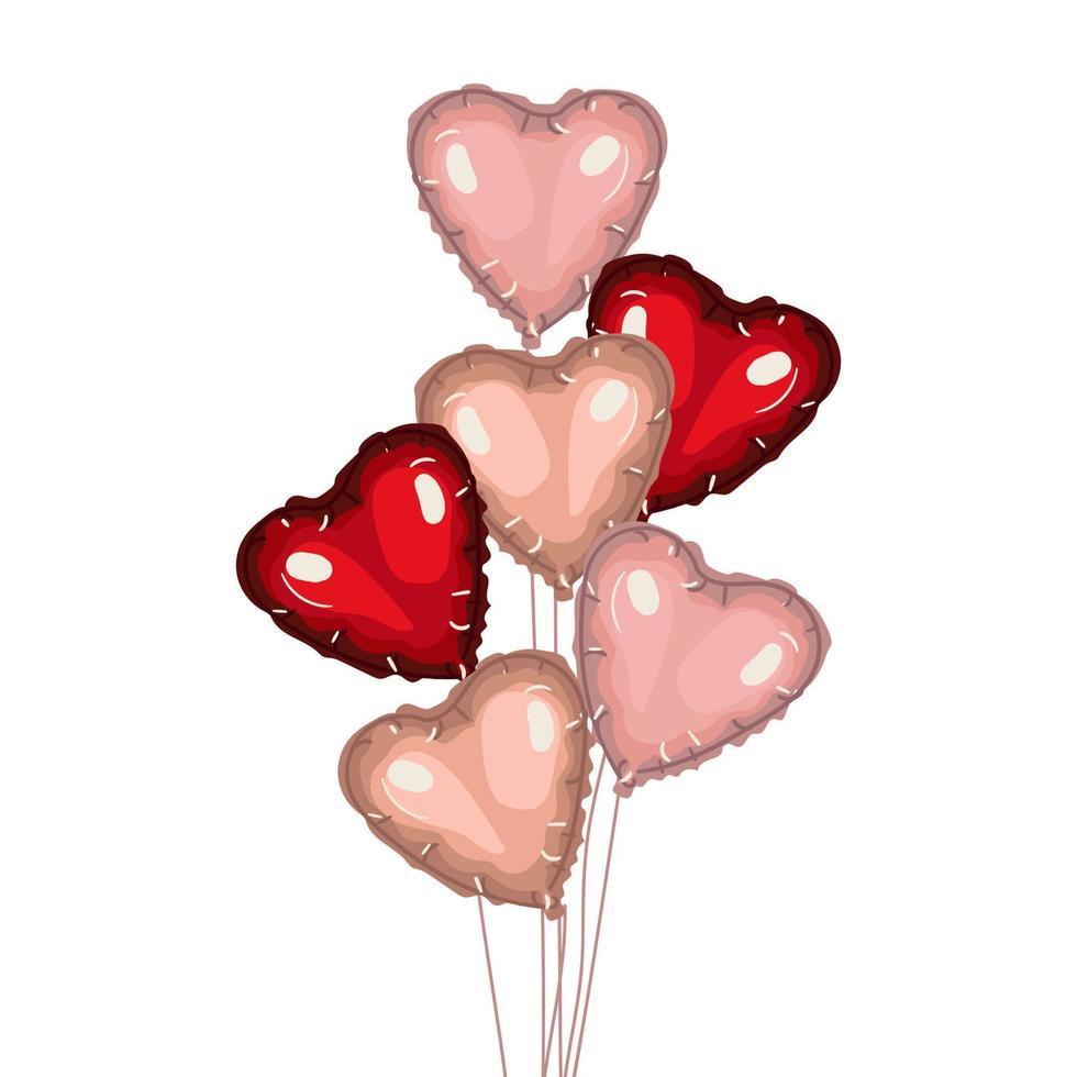un grupo de globos en forma de corazón en un paquete sobre un fondo blanco. bolas de perlas de colores en una cuerda. ilustración aislada para imprimir en postales y pancartas vector