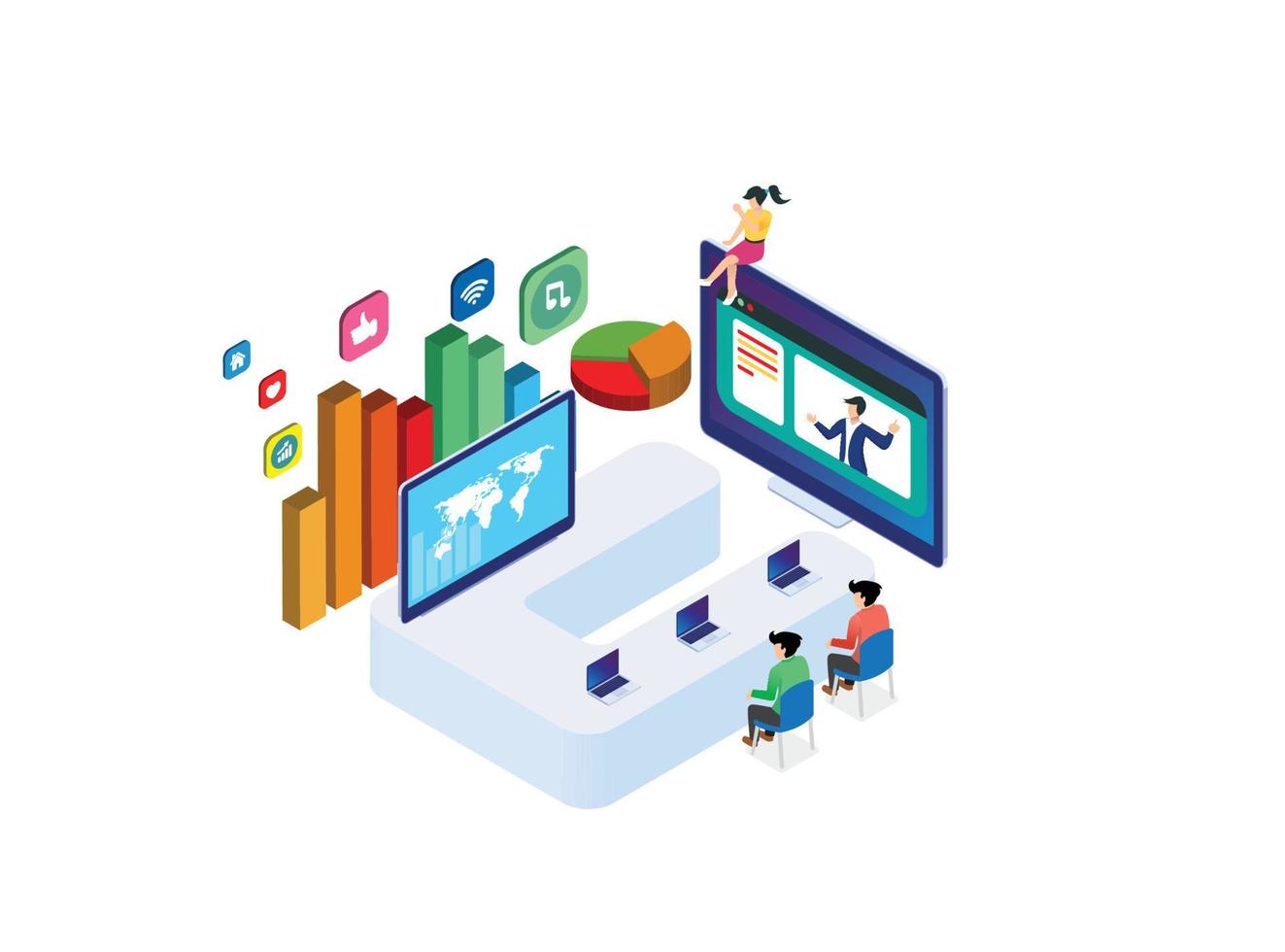 Modern Isometric Data Analysis Illustration, Web Banners, Suitable for Diagrams, Infographics, Book Illustration, Game Asset, And Other Graphic Related Assets vector