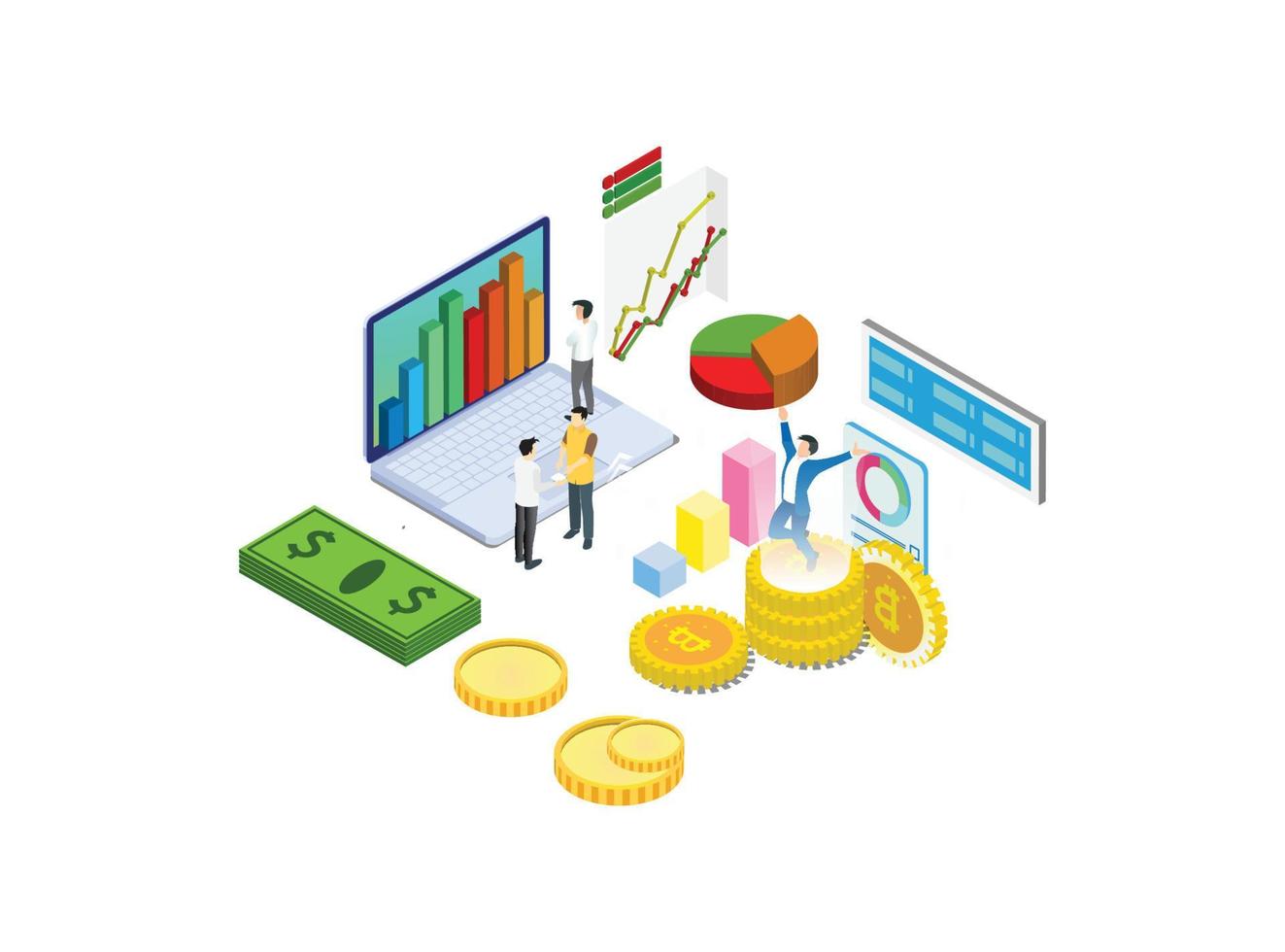 ilustración isométrica moderna del análisis financiero del mercado de valores, adecuada para diagramas, infografías, ilustraciones de libros, activos de juegos y otros gráficos relacionados vector