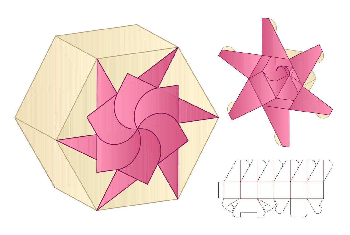 diseño de plantilla troquelada de embalaje de caja. Maqueta 3d vector