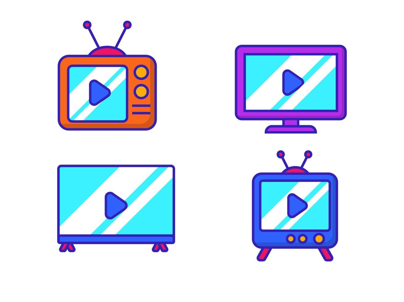 Set of television icons with colorful design isolated on white background. Simple television vector illustration