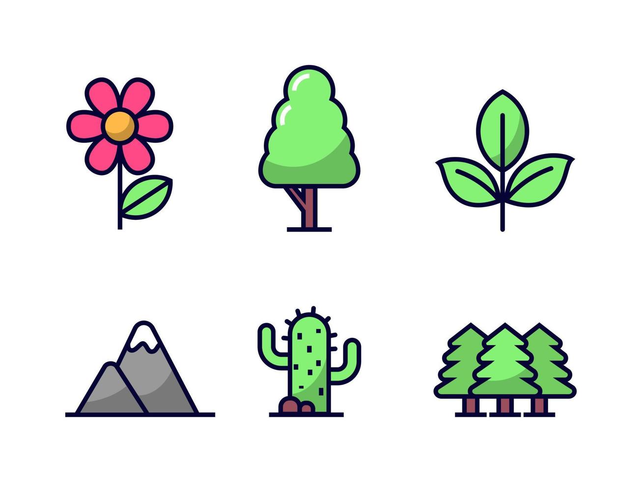 conjunto de iconos de la naturaleza con estilo colorido aislado sobre fondo blanco vector