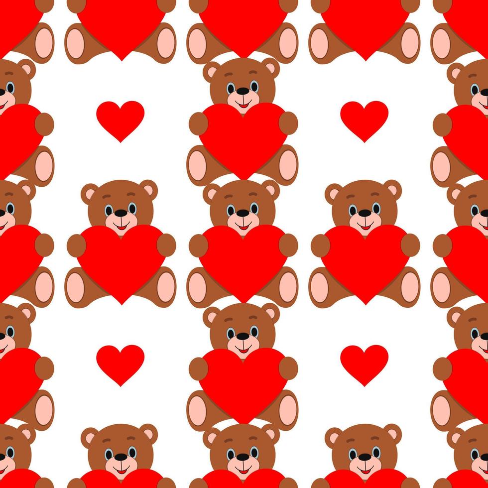 Vector seamless geometric pattern. Teddy bear. A heart. Valentine's Day.