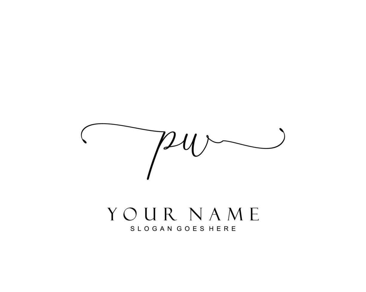 Initial PW beauty monogram and elegant logo design, handwriting logo of initial signature, wedding, fashion, floral and botanical with creative template. vector