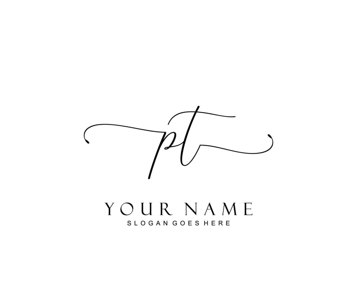 Initial PT beauty monogram and elegant logo design, handwriting logo of initial signature, wedding, fashion, floral and botanical with creative template. vector