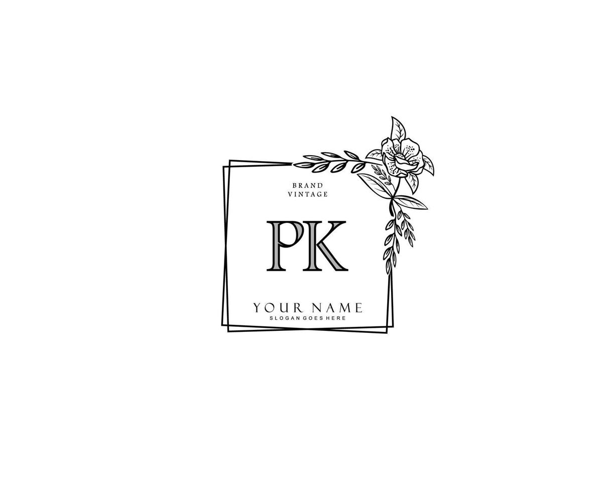 Initial PK beauty monogram and elegant logo design, handwriting logo of initial signature, wedding, fashion, floral and botanical with creative template. vector