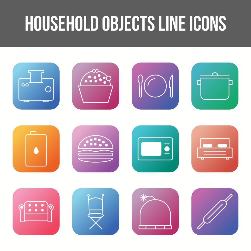 Unique household objects vector line icon set