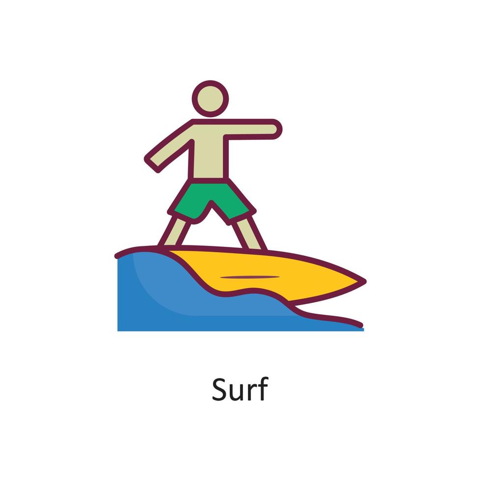 ilustración de diseño de icono de contorno lleno de vector de surf. símbolo de vacaciones en el archivo eps 10 de fondo blanco