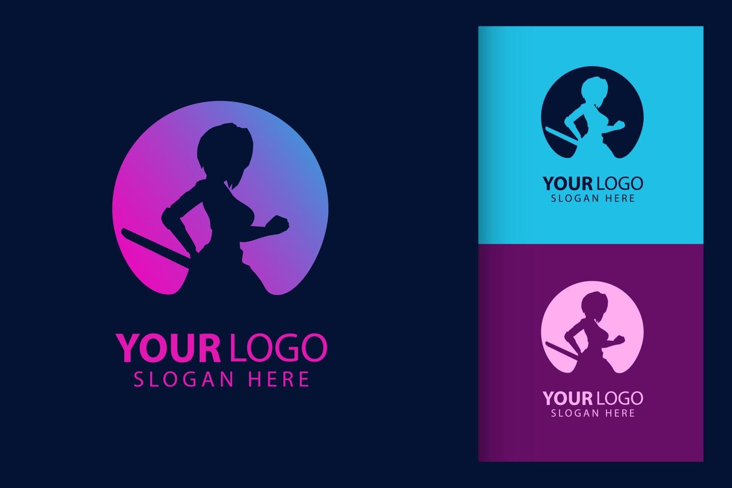 Samurai woman logo. Colorful symbol template vector branding design. Isolated with soft background.