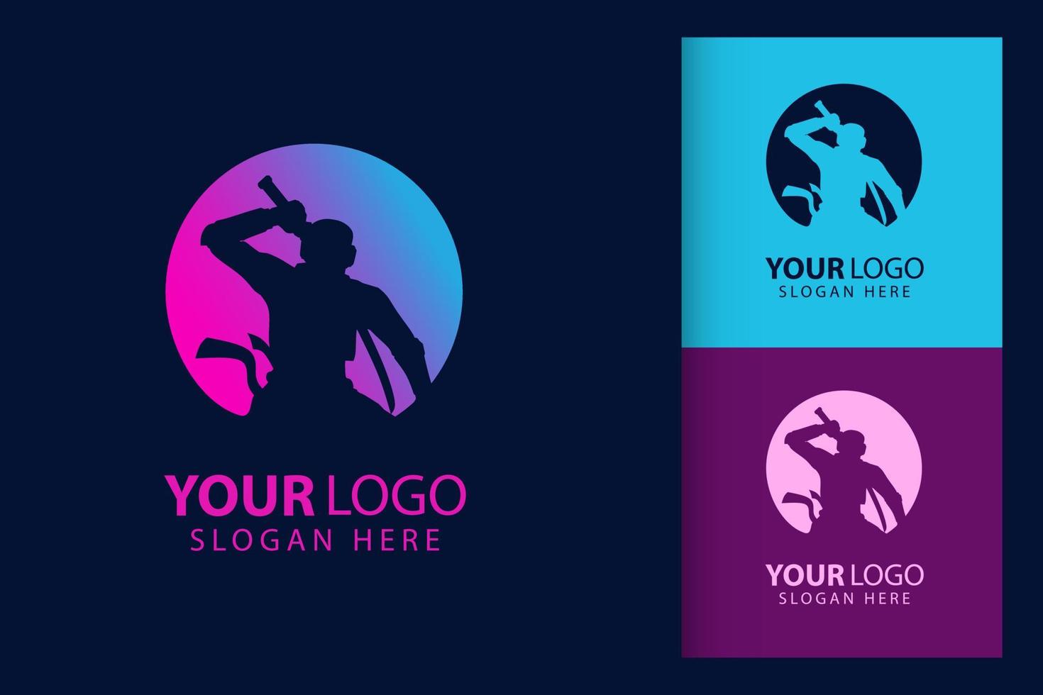 Samurai man logo in cyberpunk. Colorful symbol template design with soft background. Abstract vector branding.