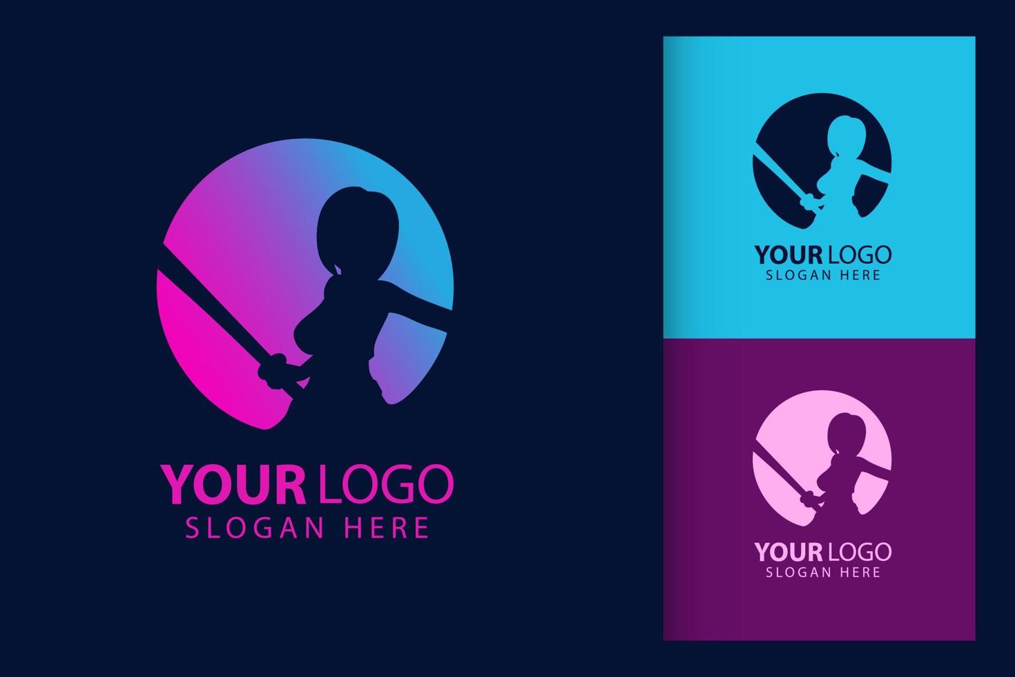 Samurai woman logo. Colorful symbol template vector branding design. Isolated with soft background.