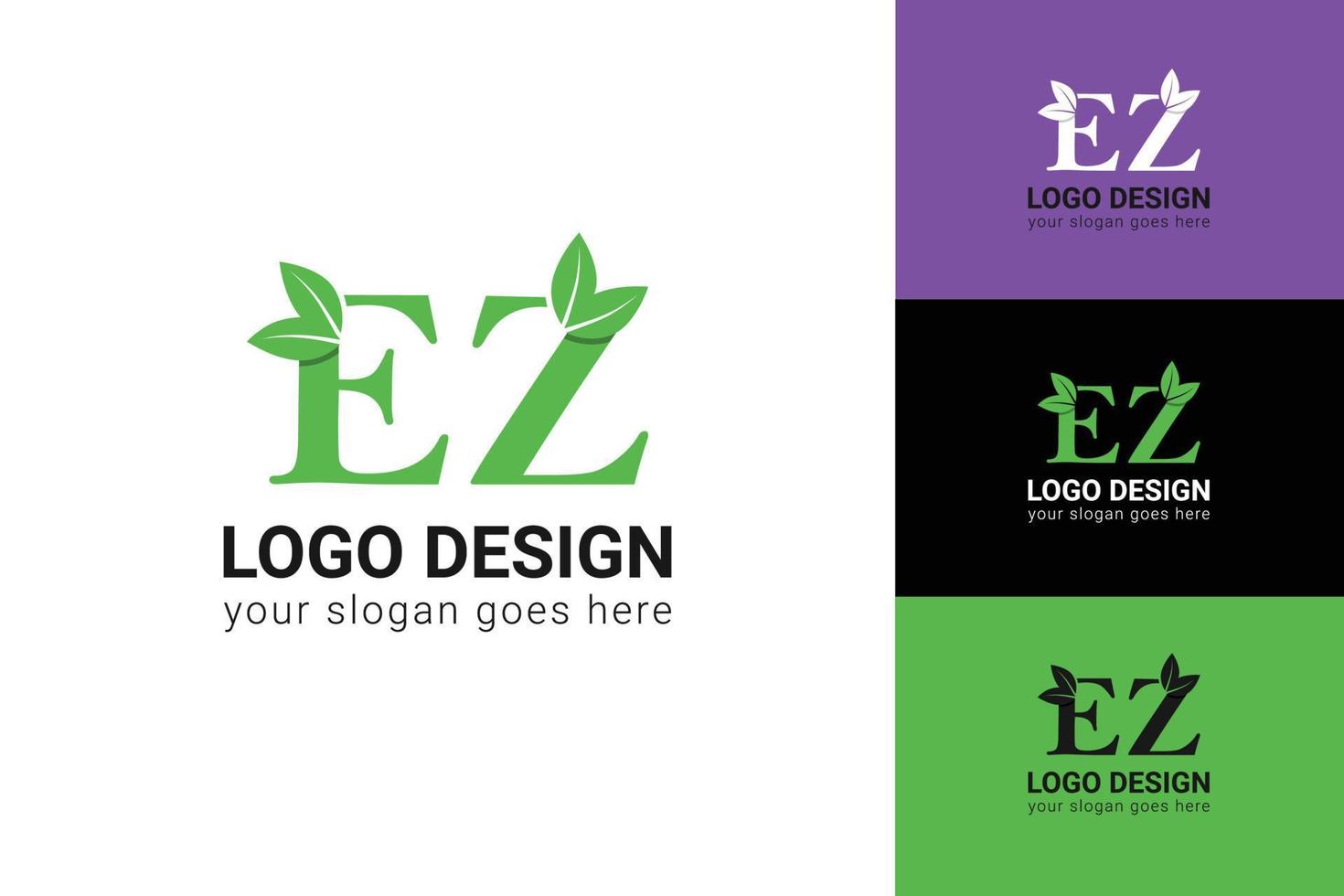 logotipo de letras ez de ecología con hoja verde. logotipo ecológico de letras ez con hoja. tipografía vectorial para afiches naturales, emblema ecológico, identidad vegana, tarjetas de hierbas y botánicas, etc. vector