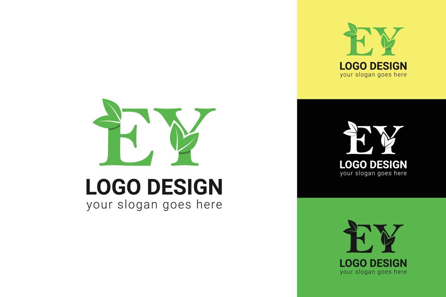 logotipo de letras ey de ecología con hoja verde. logotipo ecológico de letras ey con hoja. tipografía vectorial para afiches naturales, emblema ecológico, identidad vegana, tarjetas de hierbas y botánicas, etc. vector